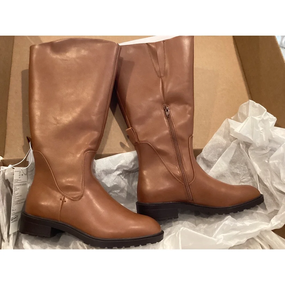 Amazon‎ Essentials Knee High Boots Lug Sole Brown Riding Boots Size 10